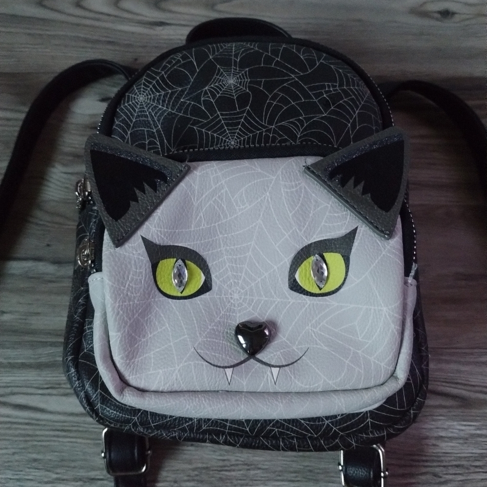 Betsey Johnson Vampire Cat Spider Web Print Mini Backpack